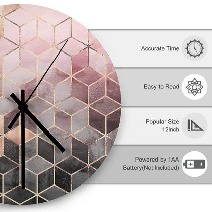 Pink And Grey Gradient Cubes Wall Clock